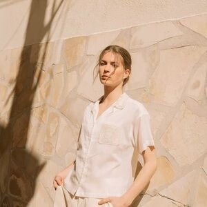 Indi & Cold White Crochet Pocket Shirt